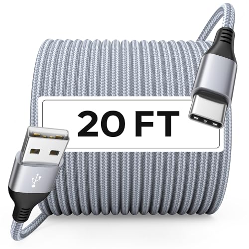 20 FT Extra-Long USB C Charging Cable – High-Speed Nylon Braided Cord for Mac Book, PS5, Nintendo Switch & More – Flexible, Durable, Tangle-Resistant Design for Effortless Connectivity and Rapid Data Transfer