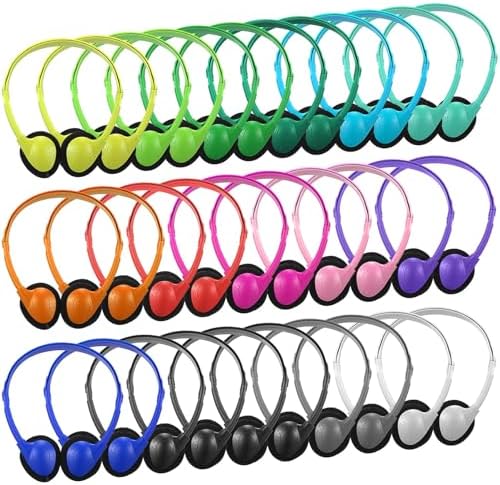 Enhance Classroom Learning with Konohan 32 Pack Adjustable Headphones – Durable Multicolor Wired Earphones for Students and Adults – Superior Audio Clarity and Comfort for Immersive Educational Experiences
