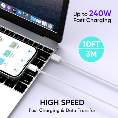 USB C to USB C,240W USB-C Woven Charge Cable,6.6ft 2Pack USB C Cable Fast Charging Cord for Apple MacBook Pro/MacBook Air,iPad Pro/Air,iPad mini,iPhone 16 15 Pro Max Plus Compatible 140W/100W/60W/45W – Enhanced Compatibility and Speed