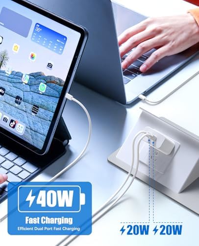 Ultra-Fast 40 W Dual-Port USB-C Charger with 4 Premium 6 FT Cables | Perfect for i Phone 16/15 Pro Max, i Pad Pro & Samsung S24 | Compact, Travel-Ready Design for Effortless Charging | Experience Rapid Power Delivery & Versatile Compatibility for All Devices