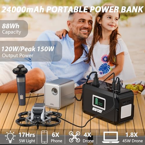 Ultimate HOWEASY 120 W Portable Power Bank – 24000 m Ah High-Capacity Laptop Charger with Dual AC Outlets, Triple DC Ports, and Dual USB QC3.0 Fast Charging – Perfect for Camping, Travel, and Emergency Power Supply with Built-in LED Light