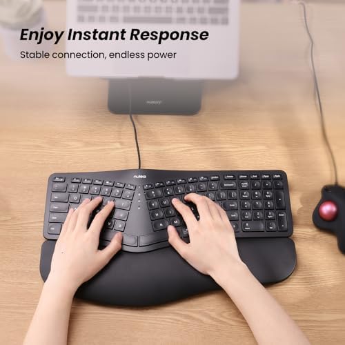 Nulea RT05 C Wired Ergonomic Split Keyboard with Cushioned Wrist Rest – Ultimate Comfort and Adjustable Tilt for Windows/Mac Users, Plug-and-Play USB Corded Design for Enhanced Typing Efficiency and Reduced Strain