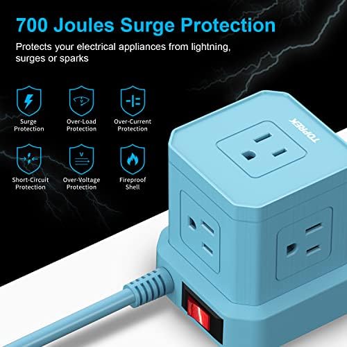 TOPREK 10 FT Power Strip with USB-C Fast Charging (3.0 A) – 5 AC Outlets & 4 USB Ports Surge Protector for Home, Office & Travel – Compact Desk Charging Station with Enhanced Surge Protection (700 J) for All Devices