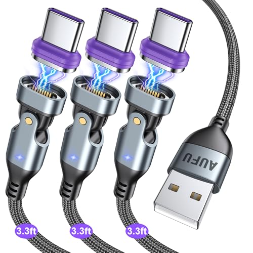 Revolutionize Your Charging Experience with the AUFU 16 PIN USB C Magnetic Charging Cable – 3 Pack (3.3 ft Each) – Effortless 180° Rotation for Ultimate Convenience – Fast Charging & Data Transfer for Phones, Tablets, Laptops – Superior Durability & Compatibility for All Your USB C Devices