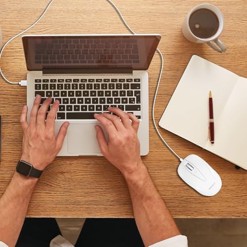 Elevate Your Computing Experience with the Macally USB Wired Mouse – Ergonomic 3-Button Design, Smooth Scroll Wheel, 5-Foot Cord, and Plug-and-Play Compatibility for Mac Book, i Mac, Windows PC & Chromebook Users – Perfect Ambidextrous Mouse for Seamless Navigation and Enhanced Productivity