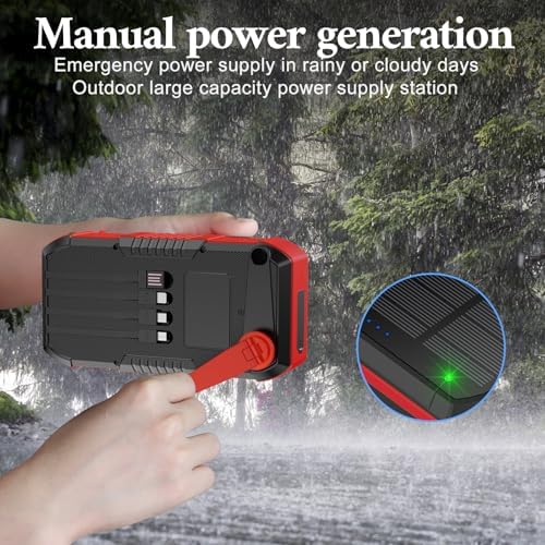 Ultimate Solar Power Bank 66800 m Ah with Hand Crank & 4 Charging Cables – 22.5 W Fast Charge for Camping, Emergency Preparedness, and Outdoor Adventures – Equipped with SOS Strobe Light, Strong Flashlight, and Compass – Rugged & Reliable Portable Charger for All USB Devices