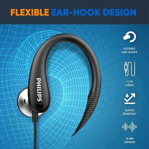 PHILIPS Over The Ear Sports Earbuds – Flexible Wrap-Around Headphones with Sweat-Resistant Design for Gym, Running, and Fitness Activities – Immersive Sound Quality with Built-In Microphone for Calls – Perfect for Active Lifestyles (White)