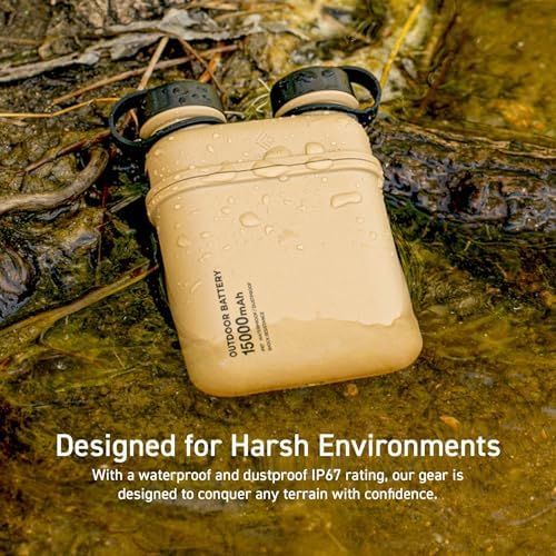 ELECOM NESTOUT 15000 m Ah Rugged Power Bank – Waterproof IP67 Outdoor Charger with 32 W USB-C Fast Charging PD, Durable Shockproof Design for Hiking, Camping, and Travel – Universal Compatibility for i Phone, Tablets, and More