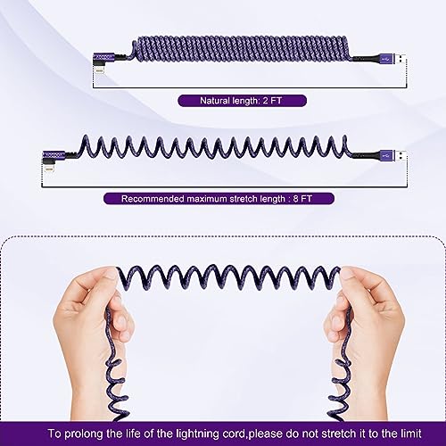 Tangle-Free Coiled i Phone Charger Cord (2-8 ft) – Zebra Black Right Angle Design for i Phone 14/13/12 Pro, Plus & Max – Fast Charging & Enhanced Compatibility for Effortless Device Powering