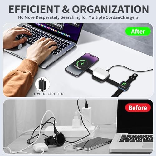 Ultimate 4-in-1 Foldable Wireless Charging Station: Fast Charger for i Phone 11-16, Apple Watch, Air Pods & Galaxy S9-S23 – Portable, Space-Saving Dock with Adapter in Sleek Black for Enhanced Compatibility and Quick Power-Up Solutions