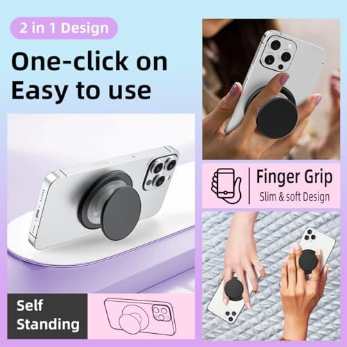 Magnetic Mag Safe Phone Grip Holder – Ergonomic Collapsible Stand for i Phone 12-16 Series, Transparent White Finish for Enhanced Style and Functionality, Secure Grip for Texting and Hands-Free Viewing, Lightweight and Portable Mobile Accessory