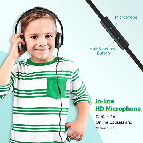 Rockpapa HS20 Kids Wired Headphones – Super Lightweight & Foldable Design with Integrated Microphone, Perfect for School, Travel & Entertainment – Compatible with Tablets & Smartphones, Stylish Black & Orange for Ages 3-15, Ideal for Learning, Play, and Hands-Free Communication