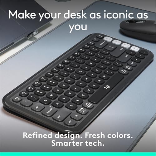 Elevate Your Workspace with the Logitech POP ICON Wireless Bluetooth Keyboard – Stylish Graphite & White Design, Effortless Multi-Device Switching, Comfortable Low-Profile Typing, and Customizable Keys for Enhanced Productivity on Laptops, Tablets, and PCs