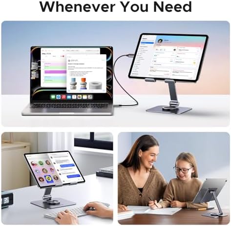UGREEN 360° Rotating Aluminum Tablet Stand Holder – Adjustable Multi-Angle Desktop Accessory for i Pad Pro, Air, Mini (13, 12.9, 11 Inch) – Enhance Productivity & Comfort at Home or Office
