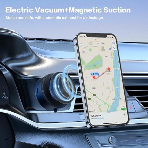 Revolutionize Your Driving Experience with the Electric Vacuum Magnetic Car Phone Mount – 360° Rotating Holder for Optimal Viewing, Universally Compatible with All Phones, Strong Suction for Smooth Surfaces, Effortless Installation & Enhanced Safety in Every Journey – Sleek Black Design for Any Car Interior
