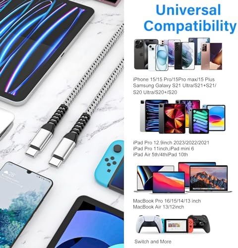 10 Ft USB-C to USB-C Cable 3 Pack – Lightning-Fast Charging for i Phone 15/16, Mac Book & Samsung Galaxy – Extra Long, High-Performance Power Delivery – Durable Design for Ultimate Versatility and Convenience