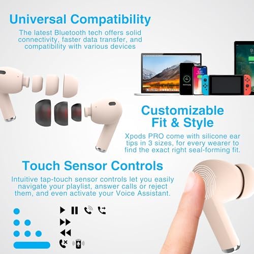 Naztech Xpods PRO True Wireless Earbuds – Advanced Noise Cancelling Sports Earbuds with Touch Control, IPX4 Waterproof Design, High-Definition Sound, Secure Fit for Active Lifestyles, Wireless Charging Case Included – Red Edition for Enhanced Mobility and Performance