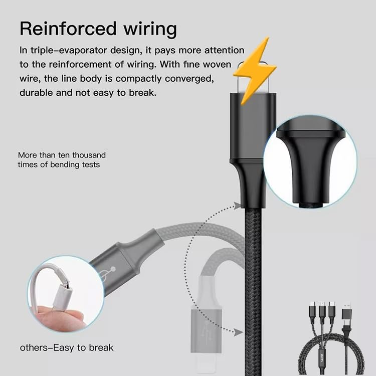 Versatile 3-in-1 Fast Charging Cable: Durable Braided Type-C, Micro USB & Lightning Connector for i Phone & Android Devices – Efficient Power Delivery & Tangle-Free Design for Ultimate Convenience