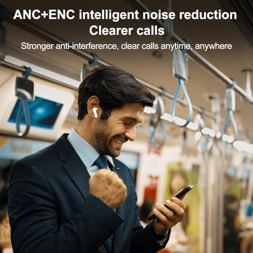 Elevate Your Sound Journey with Touch Screen Wireless Earbuds – Bluetooth 5.4 Technology Ensures Lightning-Fast Connectivity, 40-Hour Playtime for All-Day Listening, and Rich Deep Bass for Unmatched Audio Quality – Experience Crystal-Clear Conversations with Advanced Active Noise Cancelling – Ideal for i OS and Android Users in Sleek Black Design
