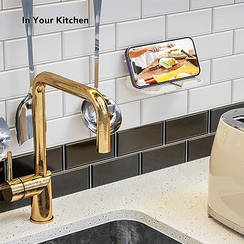 pzoz Wall Mount Cell Phone Holder for Outlet, Foldable Cellphone Stand for Mirror Bathroom Shelf Shower Bedroom Kitchen or Dorm Charging, Compatible with iPhone iPad or Tablet (White) – Enhanced Compatibility and Speed