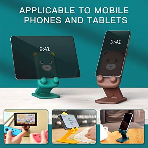 Cute Cell Phone Stand Foldable Adjustable Animal Phone Holder for Desk Silicone Protection Compatible with iPhone 16 15 14 13 12 Pro Max iPad Tablet Desk Accessories (Green Bear) – Enhanced Compatibility and Speed