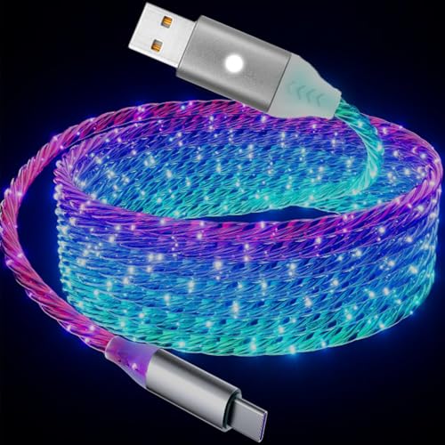 6.6ft/2m Type C Cable 3A Fast Charging Switch on/Off Led Light up Charger Cable Visible RGB Color Changing USB A to USB C Data Sync Cord for Samsung Galaxy S21/S20/S10/S9/Note 20/10/9/8 – Enhanced Compatibility and Speed