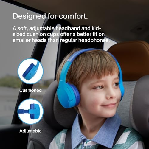 Belkin Sound Form Mini Kids Wireless Bluetooth Headphones – Safe 85 d B Volume Control, 30-Hour Playtime, Built-In Microphone – Lightweight On-Ear Style for i Phone, i Pad, Fire Tablet & More – Ideal for Learning, Entertainment & Safe Listening