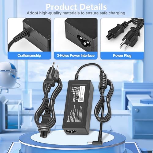High-Performance 65 W AC Adapter Charger for HP Pavilion, Envy, Zbook & Spectre x360 – Fast Charging with Enhanced Compatibility and Safety Assurance – Ideal Replacement Power Cord for Reliable Laptop Performance – Blue Tip 4.5 x 3.0 mm Connector for Maximum Versatility