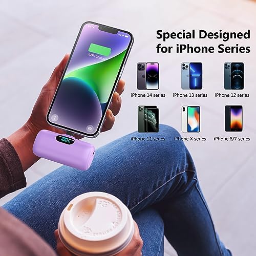 Ultra-Compact 2 Pack Mini Portable Charger 5200 m Ah with PD Fast Charging & LCD Display – Stylish Battery Backup Power Bank for i Phone 14/13/12/XR/7/6 – Your Essential On-the-Go Charging Solution
