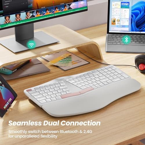 Nulea RT05 B Bluetooth Ergonomic Split Keyboard – Rechargeable Wireless USB-C Design with Cushioned Wrist Rest for Ultimate Comfort, Compatible with Windows & Mac (F-Yellow) – Enhance Your Typing Experience and Boost Productivity