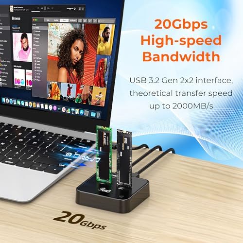 Rosewill M.2 Cloner Docking Station – Dual Bay 20 Gbps USB3.2 Gen 2 X2 Adapter for Effortless SSD Duplication and Offline Cloning – Tool-Free NVMe Enclosure for Seamless Data Management and Enhanced Compatibility