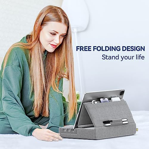 Revolutionize Your Tablet Experience with the KDD Foldable Pillow Holder – Ergonomic Lap & Bed Stand for i Pad Pro, Galaxy Tab, and E-Readers – Ultimate Comfort with Built-In Accessory Pocket & Stylus Mount – Lightweight, Durable Design for Effortless Portability and Posture Improvement