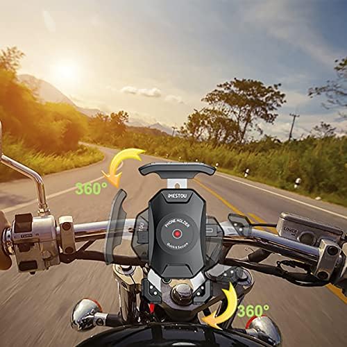i MESTOU Wireless Phone Charger & Anti-Theft Motorcycle Mount – Fast 15 W Quick Charge with 720-Degree Rotation, USB-C 3 A Compatibility, Secure 1″ Ball Phone Holder for 4.0-7.0″ Smartphones – Innovative Handlebar Accessory for 12 V/24 V Vehicles