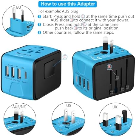 Advanced 7-in-1 Universal Travel Adapter with 35 W PD Fast Charging – Sleek Black & Silver Design for Worldwide Use, Featuring 4 USB-C and 2 USB-A Ports for Effortless Connectivity Across the US, UK, Europe, and Australia – Unmatched Compatibility and Speed for Every Adventure