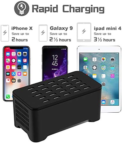 MIXILIN 25-Port USB Charging Hub – 125 W 25 A Fast Charging Station for i Phone and Android Devices – Smart Technology for Optimal Power Delivery – Multi-Device Desktop Charger Ideal for Homes and Offices – Sleek Black Design with Safety Features