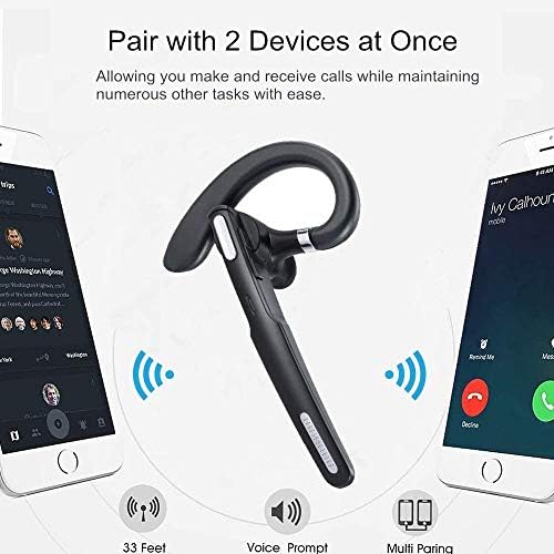 Premium Bluetooth Headset – Wireless Earpiece V5.0 with 8-10 Hour Talk Time, Stereo Noise Cancelling Microphone, Ideal for i Phone & Android Users, Perfect for Business, Driving, and Everyday Use – Exceptional Audio Clarity and Comfort