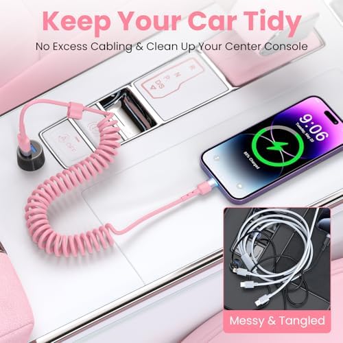 Opluz Coiled Lightning Cable 2 Pack – 3 FT MFi Certified i Phone Charger for Fast Charging in Cars, Ideal Short USB to Lightning Cable for Seamless Car Play Experience, Stylish Black Design for Enhanced Interior Compatibility and Clutter-Free Convenience