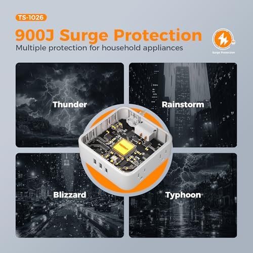 TESSAN 10 FT Flat Plug Surge Protector Power Strip with 8 Outlets and 3 USB Ports – Versatile Desk Charging Station with 900 Joules Protection for Home and Office – Enhanced Safety and Space Efficiency