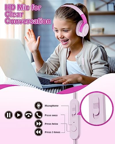 Vibrant Purple/Red ELECDER S8 Wired Kids Headphones with Adjustable Volume Control – Safe Sound Technology (85/94 d B) for Hearing Protection – Comfortable Fit for Growing Children – Perfect for School, Travel, and Play – Built-in Microphone for Effortless Communication – Compatible with Tablets and Smartphones – Durable Design for Everyday Adventures