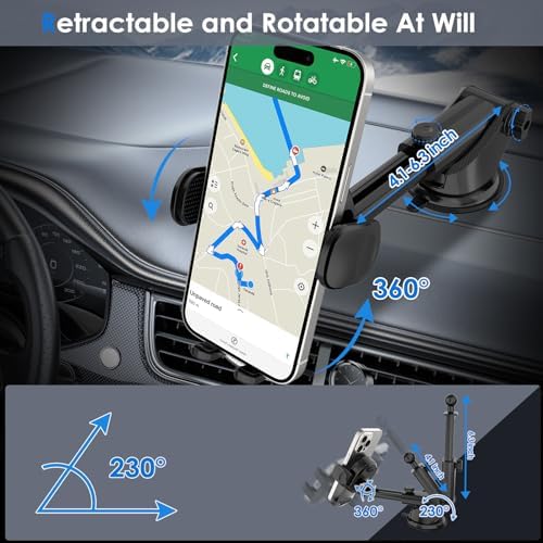 Transform Your Driving Experience with the 360-Degree Rotating Rearview Mirror Phone Holder – Adjustable Fit for 4-7 Inch Smartphones, Sleek Mirror-Black Design for Ultimate Convenience and Safety