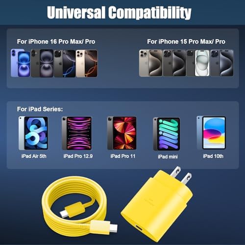 High-Speed 30 W USB C Fast Charger for i Phone 15 & 16 Pro Max with 6 FT Cable – Ultimate Compatibility for i Pad and Samsung Galaxy S24 – Compact, Reliable Power Block with Advanced Safety Features for On-the-Go Charging