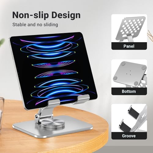 Versatile 360-Degree Rotatable Foldable Tablet Stand for i Pad, i Phone, and 4.3-10.9 Inch Devices – Adjustable Height and Angle for Optimal Viewing, Sleek Silver Finish, Portable Design for Home or Office Use – Enhance Your Digital Experience with Maximum Compatibility