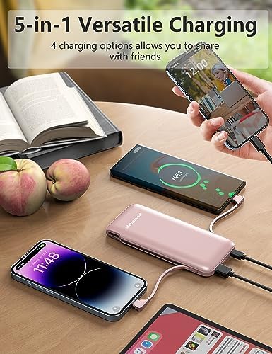 Dual 10000 m Ah Portable Power Bank Set with Built-In Cables and Fast Charging – Travel-Ready USB-C Charger for i Phone & Android Devices in Sleek White & Purple Design – Ultimate Compatibility for On-the-Go Power Solutions
