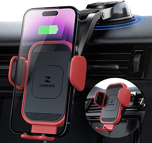 Zee Hoo 15 W Fast Wireless Car Charger with Auto-Clamping Phone Holder – Effortless One-Handed Operation for i Phone 15/14/13/12/11 Pro Max, Qi-Enabled Charging Mount in Sleek Black for Optimal Driving Convenience and Seamless Integration