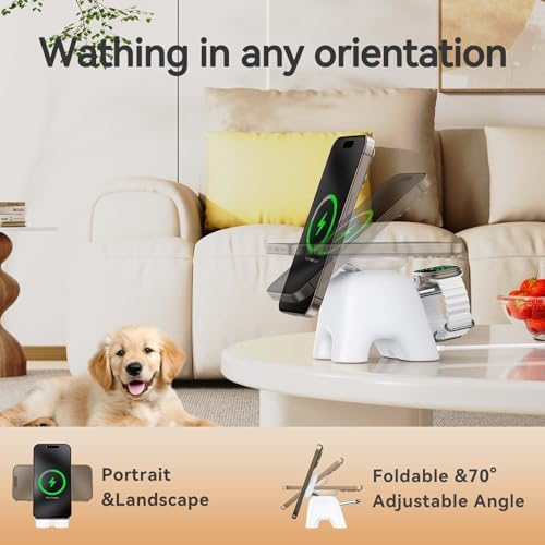 Advanced Wireless Charging Station: 15 W Fast Mag-Safe Charger for i Phone 16/15/14/13/12 Series & 5 W Magnetic Stand for Apple Watch Ultra/SE/Air Pods – Compact 2-in-1 Travel Solution in Sleek Black for Ultimate Device Compatibility and Efficiency