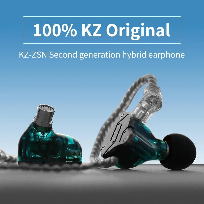 KZ ZSN Dual Driver In-Ear Monitor Earbuds with Detachable Cable – Exceptional Clarity & Hi-Res Noise Cancellation in Stylish Cyan, Perfect for Audiophiles and Everyday Use, Enhanced Compatibility for All Devices