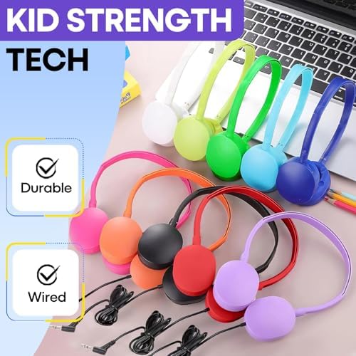 Bulk Headphones for Kids 12 Pack – Premium Wired Earphones with Superior HD Sound Quality for Classroom Learning and Play, Mixed Colors for Inclusive Use, Compatible with 3.5 mm Devices – Essential Audio Gear for Educational Environments
