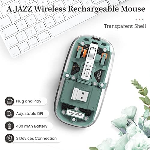 Sleek A.JAZZ Wireless Bluetooth 5.1 & 2.4 G Mini Mouse – Lightweight, Rechargeable, and Silent for Ultimate Focus in Office, PC, Mac, and i Pad Use – Stylish Transparent Design with Nano USB-C Receiver for Enhanced Compatibility and Performance