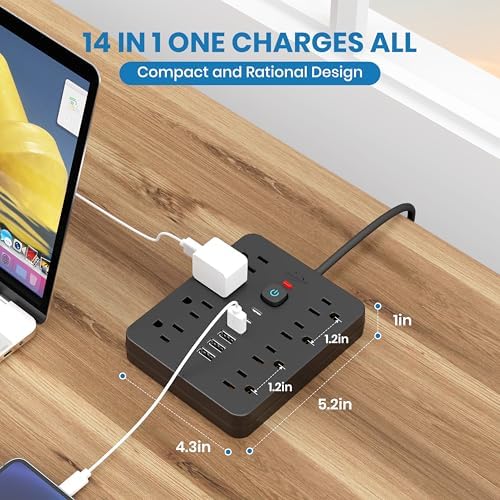 Dual Joule Loom 2-Pack Power Strip Surge Protector with 11 Outlets, 6 Fast USB Ports, 5 Ft Extension Cord, Space-Saving Flat Plug, Wall-Mount Design, Overload Safety for Home & Office Charging Stations – Ultimate Device Compatibility and Speed Enhancement