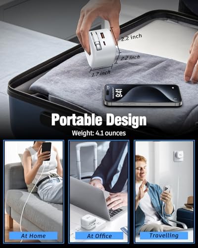 Versatile 3-Port USB Wall Charger with 39.4-Inch Retractable Type C Cable – 35 W Fast Charging Adapter for i Phone 16/15 Pro Max, i Pad, Galaxy, Pixel – Compact Travel Essential for Universal Device Compatibility